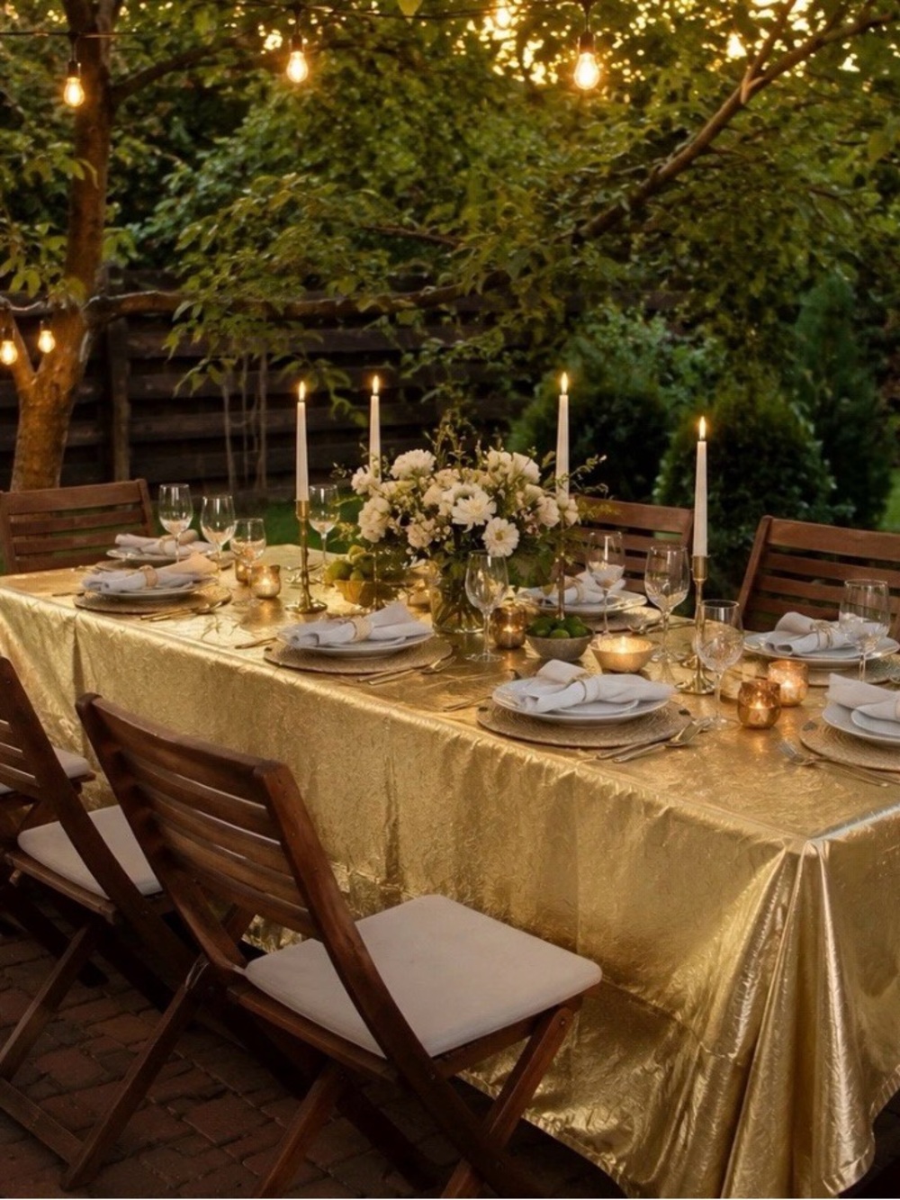 Gold Wedding Chair Cover Bow Set 16 Covers + 3 Tablecloths Event Decor